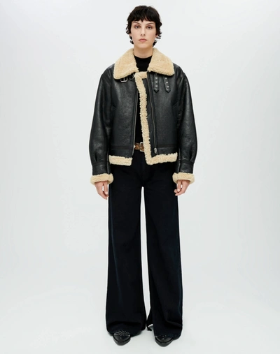 Re/done Shearling Jacket In Black Leather
