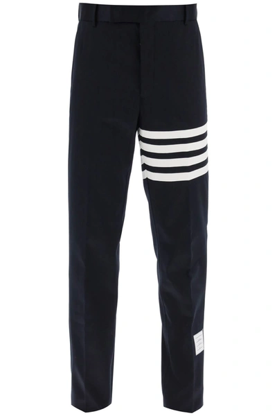 Thom Browne 4 Bar Pants In Cotton Twill In Blue