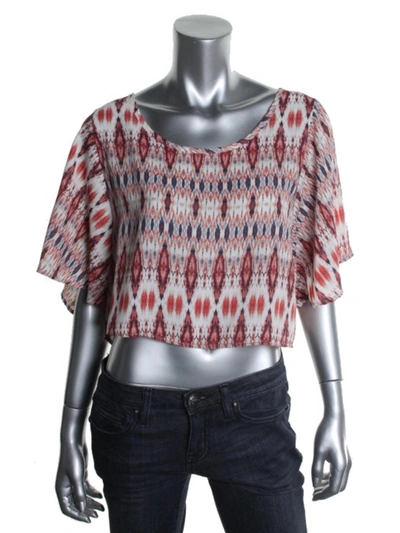 Stoosh Juniors Womens Aztec Print Flutter Sleeve Crop Top In Multi