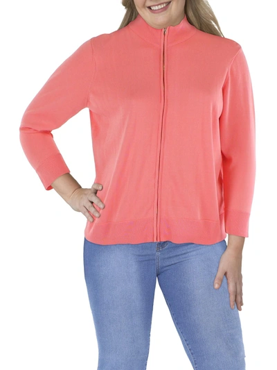 Anne Klein Womens Ribbed Knit Zip-front Cardigan Sweater In Pink