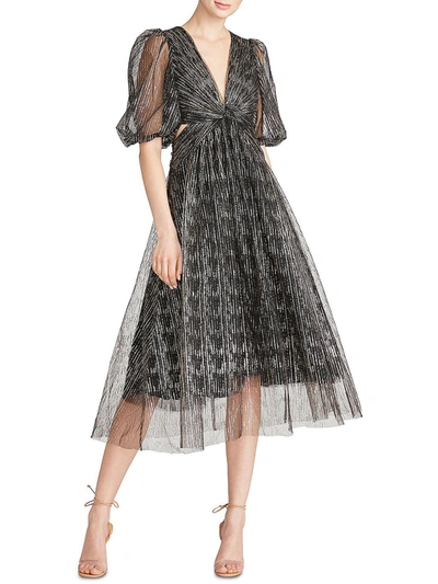 ml Monique Lhuillier Womens Glitter Cut-out Cocktail And Party Dress In Grey