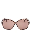 Tom Ford Rosemin Acetate Butterfly Sunglasses In Shiny Coloured Havana/ Pink