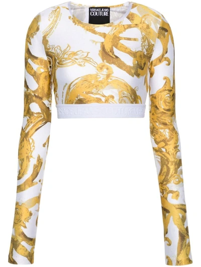 Versace Jeans Couture Watercolour Couture Crop Top In White