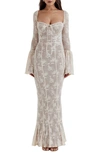 HOUSE OF CB DELILAH FLORAL LONG SLEEVE LACE MAXI DRESS