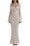 House Of Cb Delilah Long Sleeve Lace Maxi Cocktail Dress In Vintage Cream