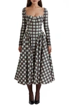 House Of Cb Eliza Tartan Long Sleeve Midi Cocktail Dress In Red Tartan Print