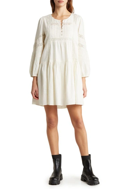 Lucky Brand Long Sleeve Lace Inset Minidress In Gardenia