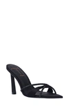 Black Suede Studio Sienna 85 Pointed Toe Slide Sandal In Black Satin