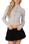 Edikted Tessa Zip Front Jersey Jacket In Gray Melange