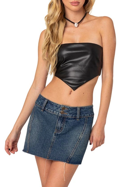 Edikted Women's Vic Triangle Faux Leather Crop Top In Black