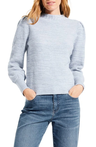 Nic + Zoe Women's Petite Puff-sleeve Waffle-knit Jumper In Blue Glacier