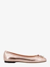 Jimmy Choo Powder Pink Metallic Leather Ballet Flats With Bow Detailing And Square Toe In Pink
