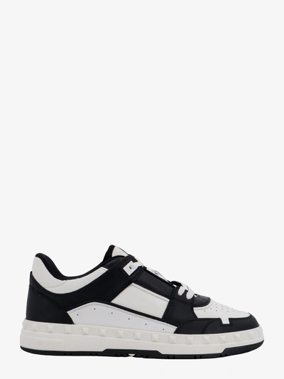 Valentino Garavani 'freedots' White And Black Low Top Sneakers With Studs In Leather Man