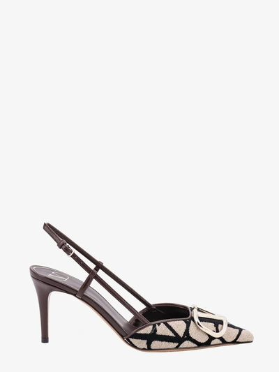Valentino Garavani Toile Iconographe Slingback With Metal Vlogo Signature Detail In Beige