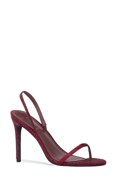 Black Suede Studio Luciana Crystal Embellished Slingback Sandal In Syrah Satin / Matching Stones