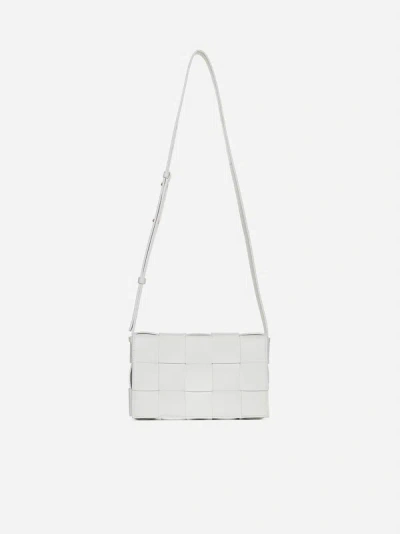 Bottega Veneta Small Cassette Intreccio Leather Crossbody In White