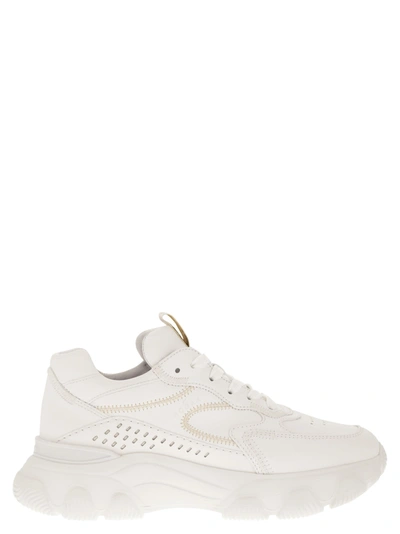 Hogan Hyperactive Leather Sneakers In Bianco Marmo+platino