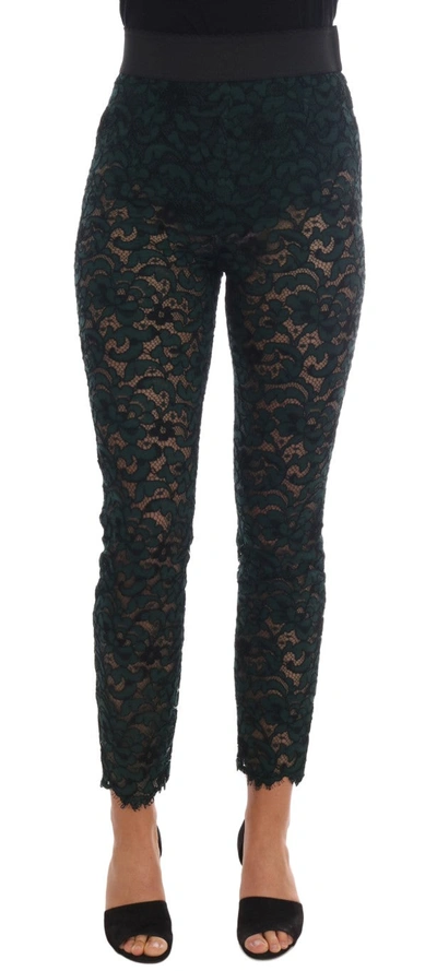 Dolce & Gabbana Green Floral Lace Leggings Trousers