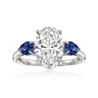 Ross-simons Lab-grown Diamond Ring With Sapphires In 14kt White Gold In Blue