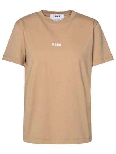 Msgm Mini Logo T-shirt In Beige