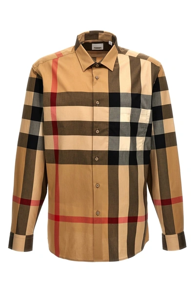 Burberry Summerton Beige Shirt With Vintage Check Print In Cotton Man In Brown