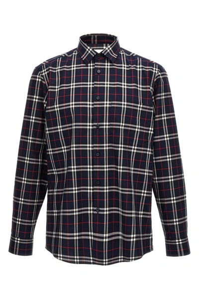 Burberry Men Check Shirt In Blue