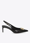 Dolce & Gabbana Black Slingback With Plate Logo In Patent Leather Woman In Black