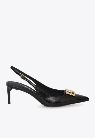 Dolce & Gabbana 60 Patent Leather Slingback Pumps In Black