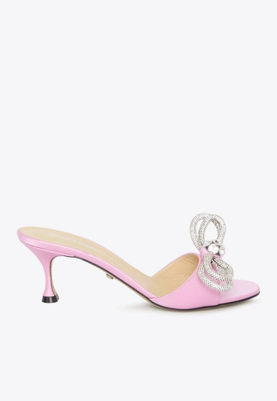 Mach & Mach 65 Double Bow Mules In Satin In Pink