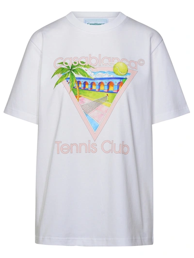 CASABLANCA CASABLANCA WOMAN CASABLANCA 'TENNIS CLUB' WHITE ORGANIC COTTON T-SHIRT