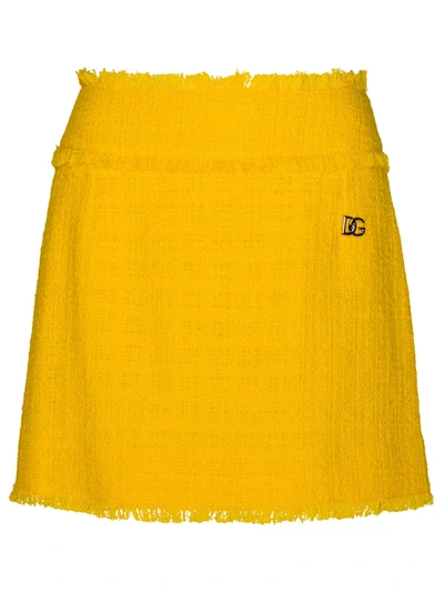 DOLCE & GABBANA DOLCE & GABBANA YELLOW COTTON BLEND MINISKIRT WOMAN