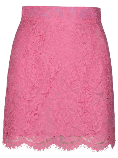 Dolce & Gabbana Branded Floral Cordonetto Lace Miniskirt In Pink