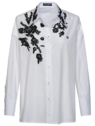 DOLCE & GABBANA DOLCE & GABBANA WHITE COTTON SHIRT WOMAN