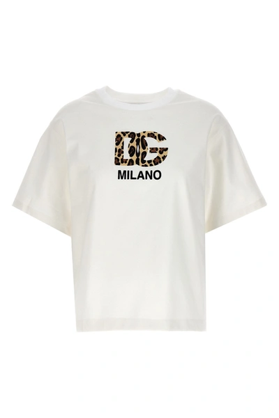 Dolce & Gabbana T-shirt With Flocked Dg Logo In White