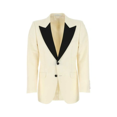 Gucci Men Ivory Wool Blend Blazer In White