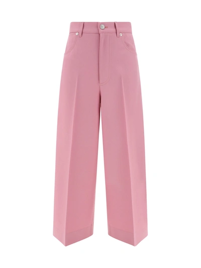 Gucci Pleated Wool Wide Pants In Pink