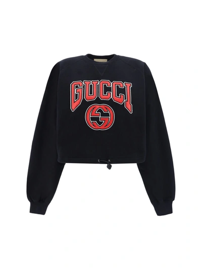 Gucci Logo-embroidered Cotton Sweatshirt In Black/mix