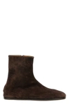 Maison Margiela Tabi Flat Suede Boots In Brown