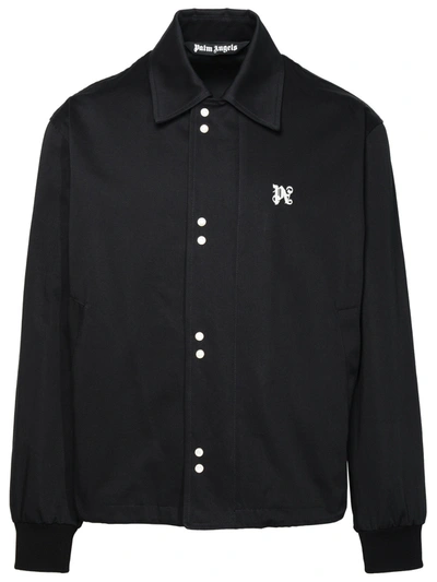 Palm Angels Monogram-embroidered Cotton Coach Jacket In Black