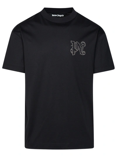 Palm Angels Man T-shirt Monogram Stud In Black