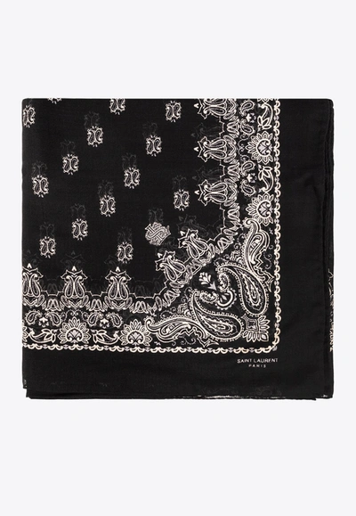 Saint Laurent Paisley Printed Scarf In Black