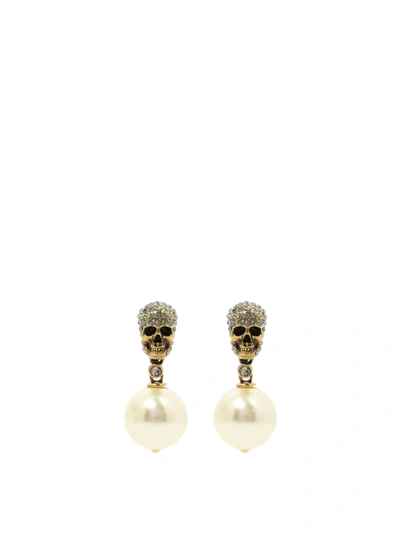 Alexander Mcqueen Alexander Mc Queen Pearl & Skull Earrings In Metallic