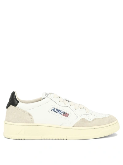 Autry White Leather Sneakers With Black Heel Tab In White Silver