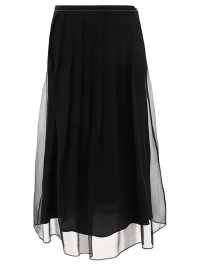 Brunello Cucinelli Crispy Silk Paneled Maxi Circle Skirt In Black
