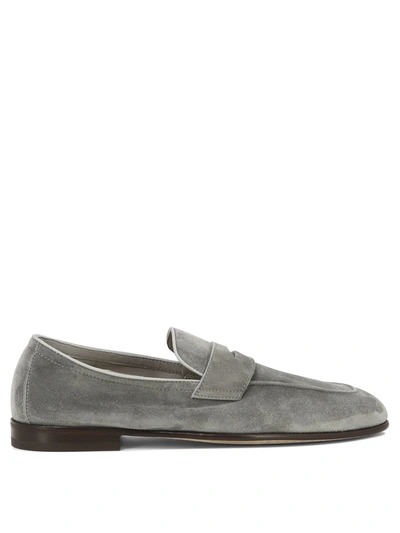 Brunello Cucinelli Unlined Suede Penny Loafer In Grey