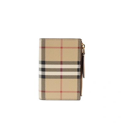 Burberry Checked Textured-leather Wallet In Beige