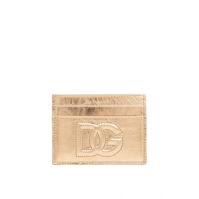 Dolce & Gabbana Leather Card Holder In Gold