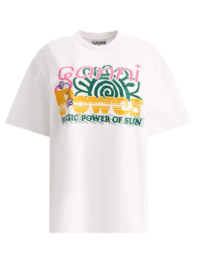 Ganni Future Heavy Sun Print Cotton T-shirt In White