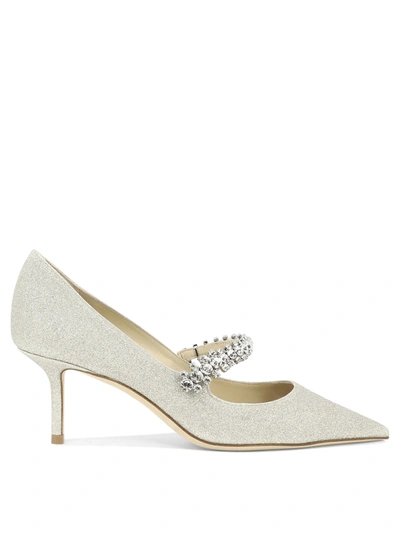 Jimmy Choo Crystal Strap Pointed Toe Pumps In White
