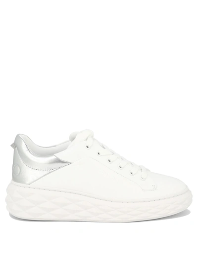 Jimmy Choo Diamond Maxi Sneakers In White And Silver Leather In V White/silver